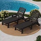 Lot de 2 chaises longues pliantes réglables 5 positions en PEHD, transats d'extérieur avec porte-gobelet, roulettes, accoudoirs, résine durable
