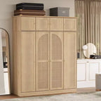 70.87Tall 8-Door Large Capacity Armoire Wardrobe Closet with Hanging Rod, Adjustable Shelves and Rattan Decorative Doors