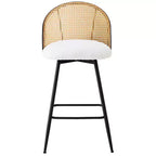Bekrvio 26 Mid-Century Modern Swivel Bar Stools Set of 2/3/4, Boucle Upholstered Bar Chairs with Rattan Back & Metal Legs for Kitchen Counter