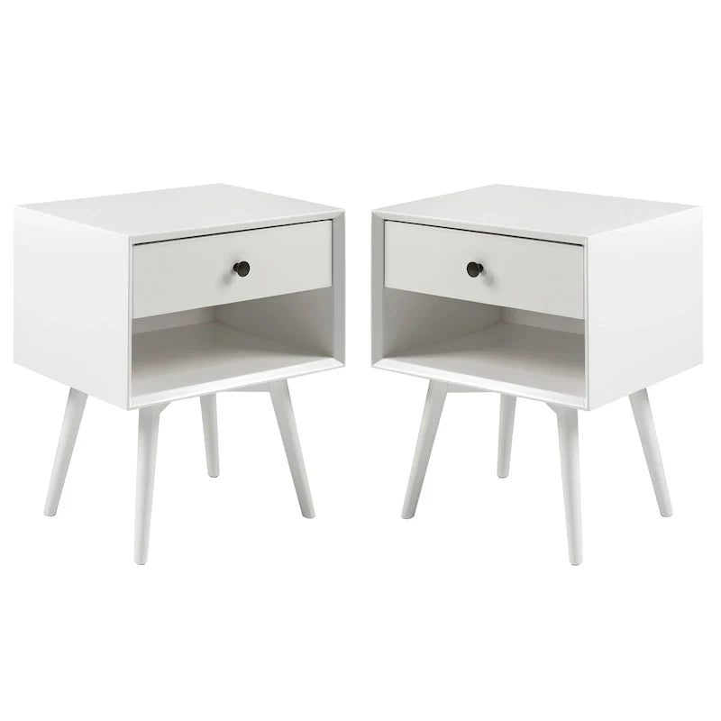 Set of 2 Mid-Century Solid Wood Nightstands with 1 Drawer, Bedroom Side Tables