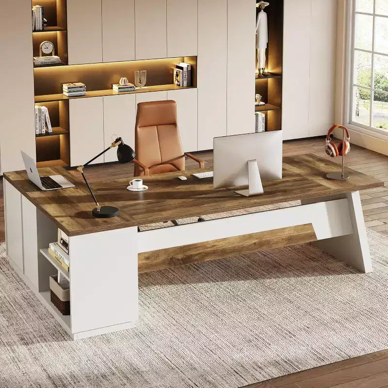 Bureau de direction en L Lantine Modern 78 avec tiroirs et classeur latéral