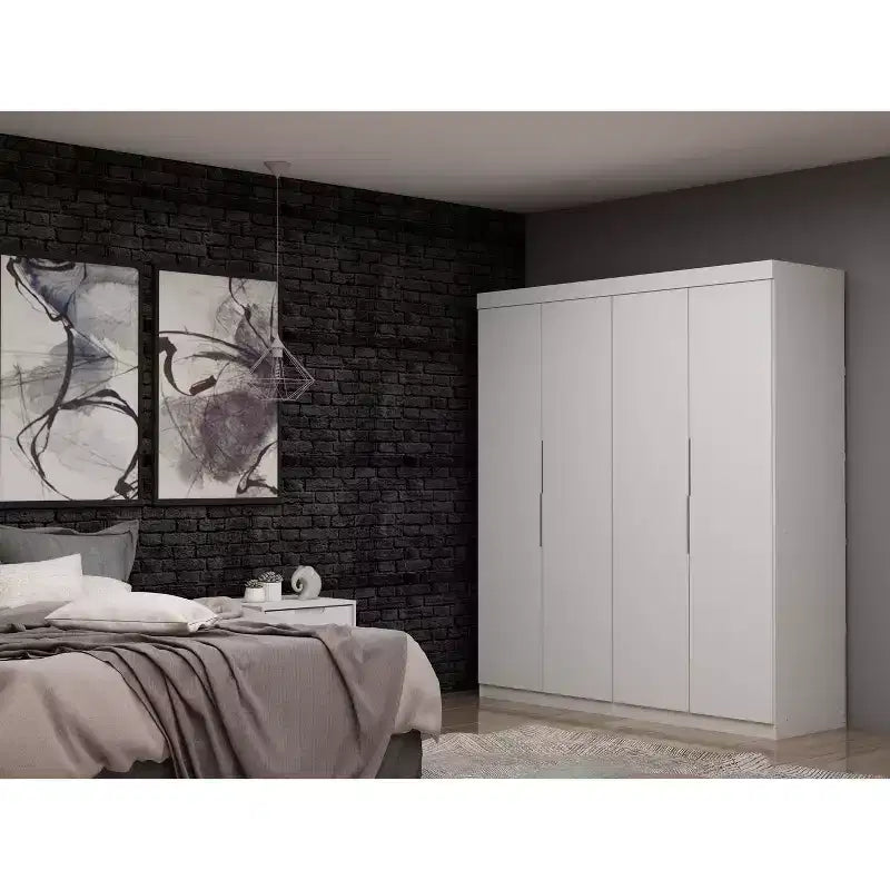 Set of 2 Mulberry 2.0 Wardrobe Closet White - Manhattan Comfort: Bedroom Storage, Hanging Rods, Modern Design