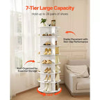 VEVOR 7 Tiers Rotating Shoe Rack Tower with Wheels, Movable 360 Spinning Carousel Display, Lazy Susan Organizer Closet Shelf, White