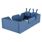 Whisen Twin Platform Bed, Kids Floor Upholstered Bed Frame with Rabbit Cushion, Removable Side Rails