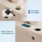 Canapé 3 places en velours côtelé avec porte-gobelets et ports de charge