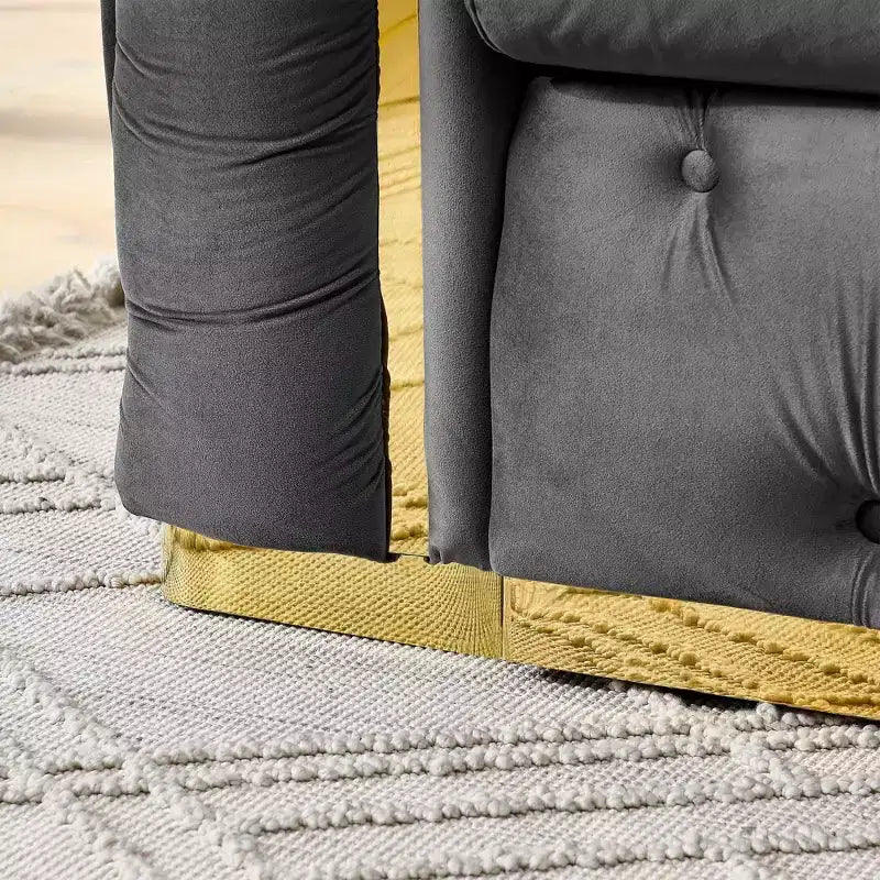 Luxurious 90.6 Inch Velvet Chesterfield Sofa with Button Tufting, Gold Accents, and 2 Pillows - Premium 280g Italian Velvet for Elegant Living Rooms