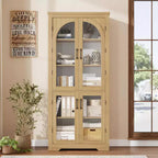 70 Tall Kitchen Pantry Cabinet, Modern Display Cabinet with 4 Arched Glass Doors and Adjustable Shelves, for Kitchen, Living Room, Dining, Bathroom