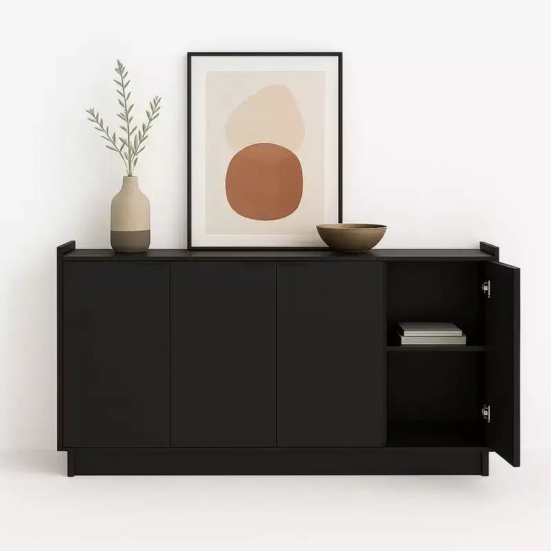 Simply Modern 4-Door Sideboard Console Table Cabinet, Black