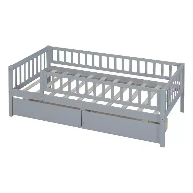 Twin Size Low Daybed with Storage Drawers, Wood Twin Platform Bed Frame with Rails for Boys and Girls Bedroom