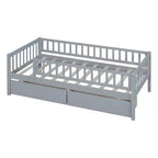 Twin Size Low Daybed with Storage Drawers, Wood Twin Platform Bed Frame with Rails for Boys and Girls Bedroom