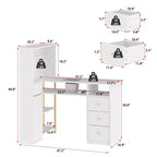 White Nail Table with Built-in Dust Extractor, Tempered Glass Display, Gold Handles Nail Salon Station Makeup Vanity Makeup Table