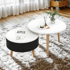 Black White Modern Round Wood Coffee Table with Storage