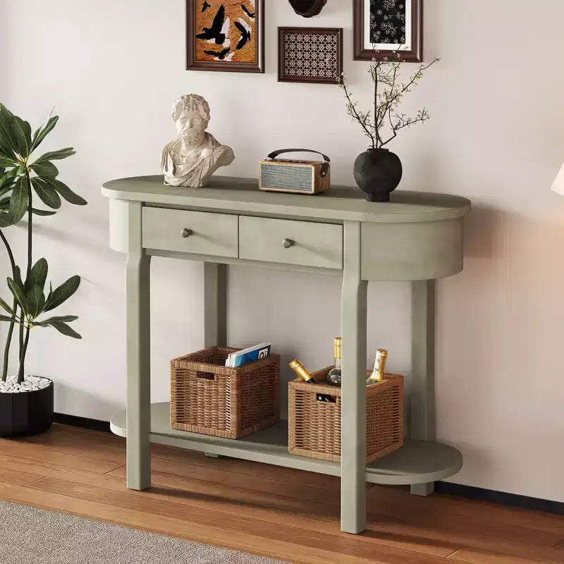 Okak Elegant Console Table with Smooth Glaze, Entry Table with Curved Design and 2 Drawers, Accent Table for Living Room, Hallway