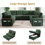 Dyonery 112 Modular Sectional Sleeper Sofa with Pull Out Bed,U-Shaped Sectional Couch with Storage,Extra Wide & Deep Seat Couches for Living Room