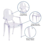 Emma and Oliver Oval Back Ghost Chair with Arms in Transparent Crystal