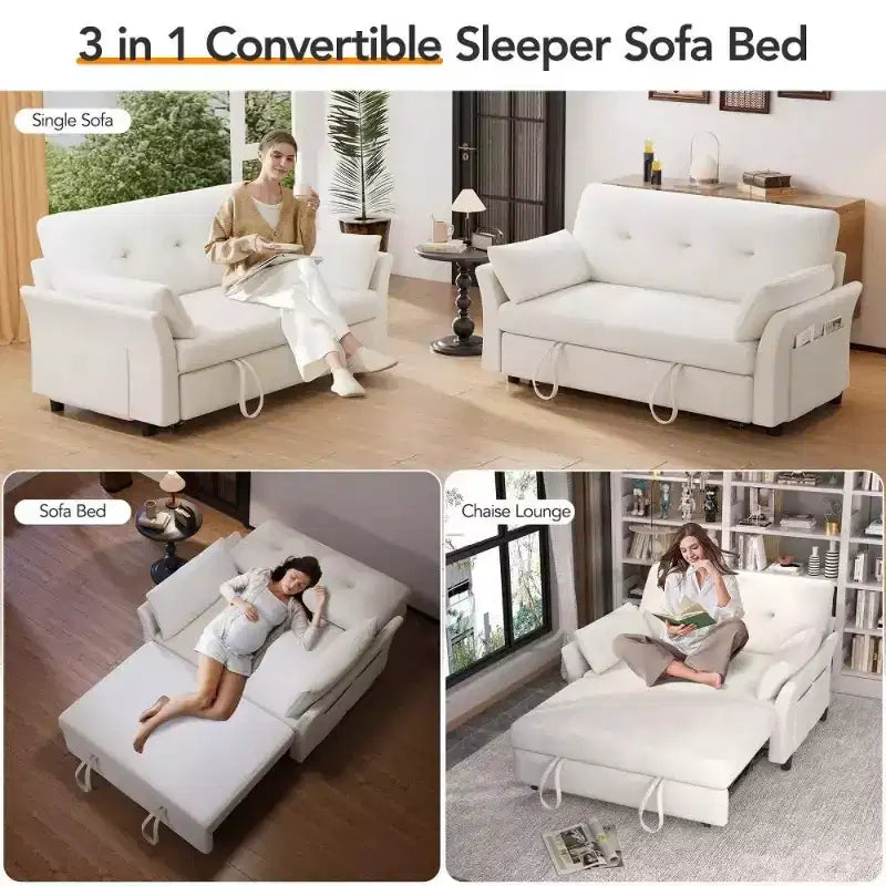 Dyonery 51 3-in-1 Sleeper Sofa Bed, Convertible Loveseat with Pull-Out Bed, Adjustable Backrest, Linen Couch