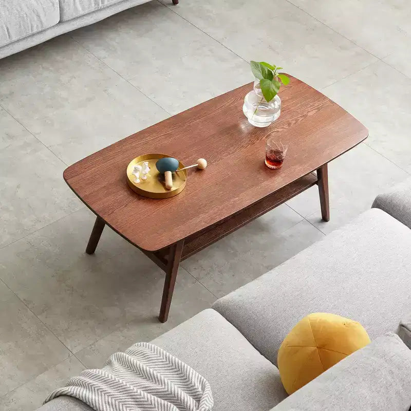 Table basse rectangulaire en bois de chêne massif moderne avec étagère de rangement GDFStudio Wright
