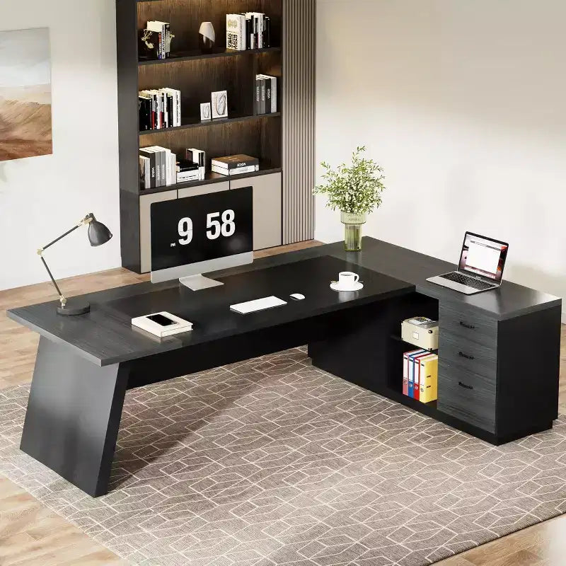 Bureau de direction en L Lantine Modern 78 avec tiroirs et classeur latéral