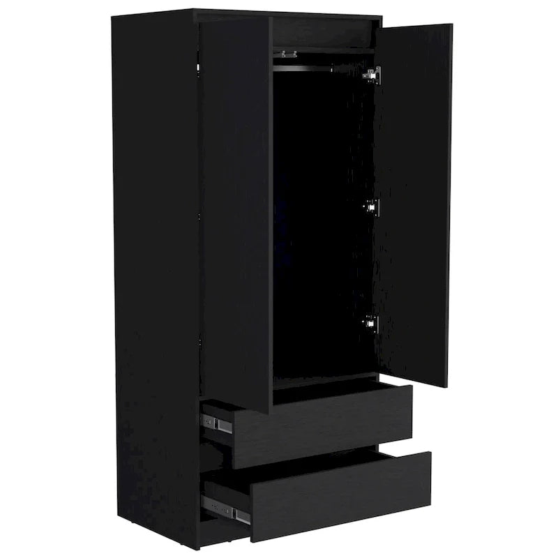 20.47  Modern Double-door Armoire with Hanging Rod and Two Drawers for Bedroom