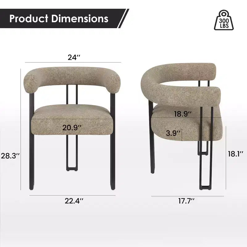 Lot de 2 chaises de salle à manger rondes modernes TUYOHW, chaises de salle à manger rembourrées avec siège coussiné et cadre en métal robuste