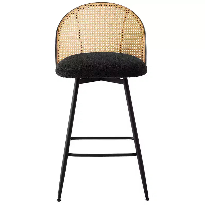 Bekrvio 26 Mid-Century Modern Swivel Bar Stools Set of 2/3/4, Boucle Upholstered Bar Chairs with Rattan Back & Metal Legs for Kitchen Counter