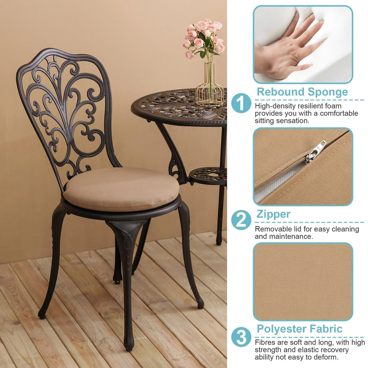 Ensemble de 3 pièces pour terrasse extérieure en aluminium avec table papillon, chaises et trou pour parasol