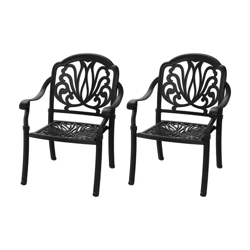 Set of 2 Cast Aluminum Patio Dining Chairs, Black Rust Resistant Frame with Water Resistant Cushions