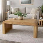 Royal Hampton Coffee Table Handcrafted Natural Acacia Wood Rectangular Curved Waterfall Top, 36 Inch