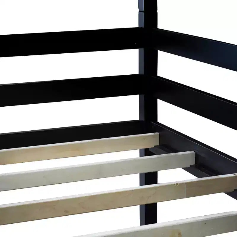Rubberwood Detachable Triple Twin Bunk Bed with 2 Built-in Ladders and Guardrails
