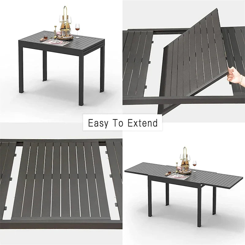 90-in. Patio Dining Expandable Table, Metal Aluminum Outdoor Table for 4-8 Person Rectangular Table for Garden Bistro