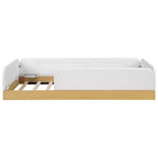 Twin Size Upholstered Platform Bed Frame with Velvet Guardrails & 3 Built-In Storage Bags, Natural