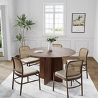 PexFix 45 x45 Solid Wood Round Dining Table with Walnut Finish and Elegant Arched Legs for Modern Dining Rooms & Kitchens