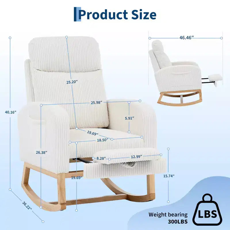 Fauteuil à bascule pour chambre d'enfant, Fauteuils à bascule d'allaitement avec repose-pieds, Fauteuil inclinable à bascule confortable avec pochette latérale, pour salon, chambre à coucher