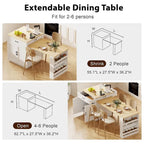 82.7 Wooden 4-6 Person Kitchen Island with Extendable Dining Table and Double-sized Storage