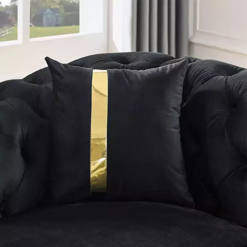 Luxurious 90.6 Inch Velvet Chesterfield Sofa with Button Tufting, Gold Accents, and 2 Pillows - Premium 280g Italian Velvet for Elegant Living Rooms