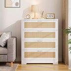 Zstar Modern Tall Rattan 4 Drawer Dresser or Living Room, Hallway, Entryway, Bedroom