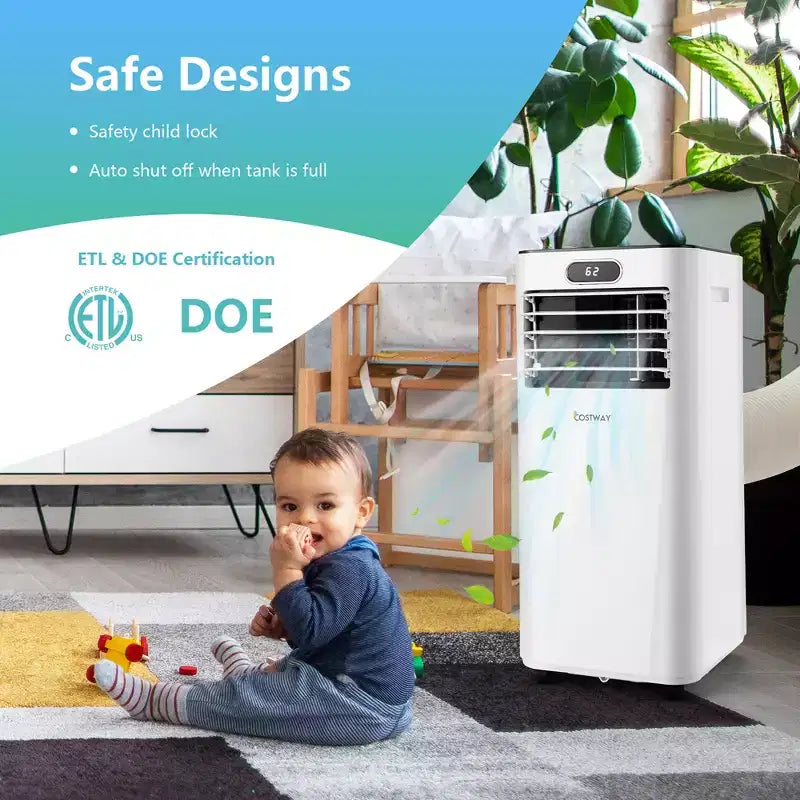 Costway 5000 BTU (8000BTU ASHRAE) Portable Air Conditioner with Remote Control 3-in-1 Air Cooler w/ Drying
