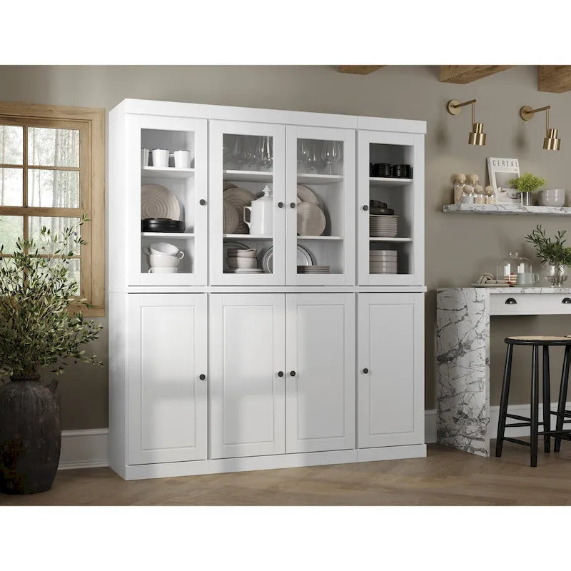 100% Solid Wood Kitchen China Pantry Buffet with Glass or Solid Wood Doors and 2-Drawer Kit 65 x 71.5