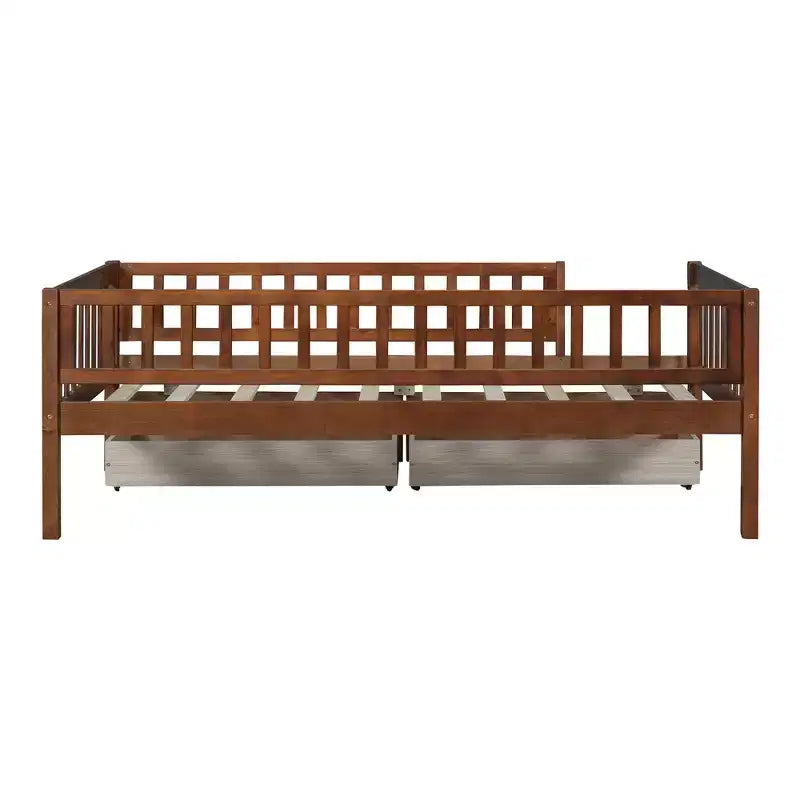 Twin Size Low Daybed with Storage Drawers, Wood Twin Platform Bed Frame with Rails for Boys and Girls Bedroom
