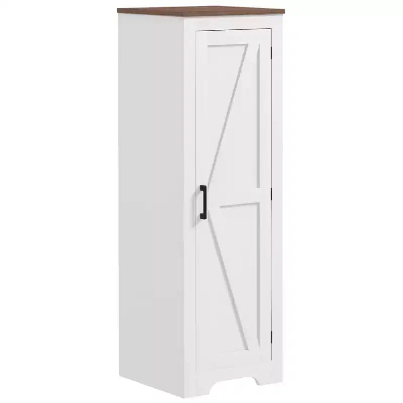 HOMCOM Farmhouse Storage Cabinet with Adjustable Shelf, Single Barn Door Accent Cabinet for Living Room, Floor Pantry Cabinet, White