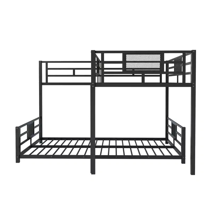 Twin over Full L-shaped Metal Bunk Bed with Ladder and Guardrail -ModernLuxe