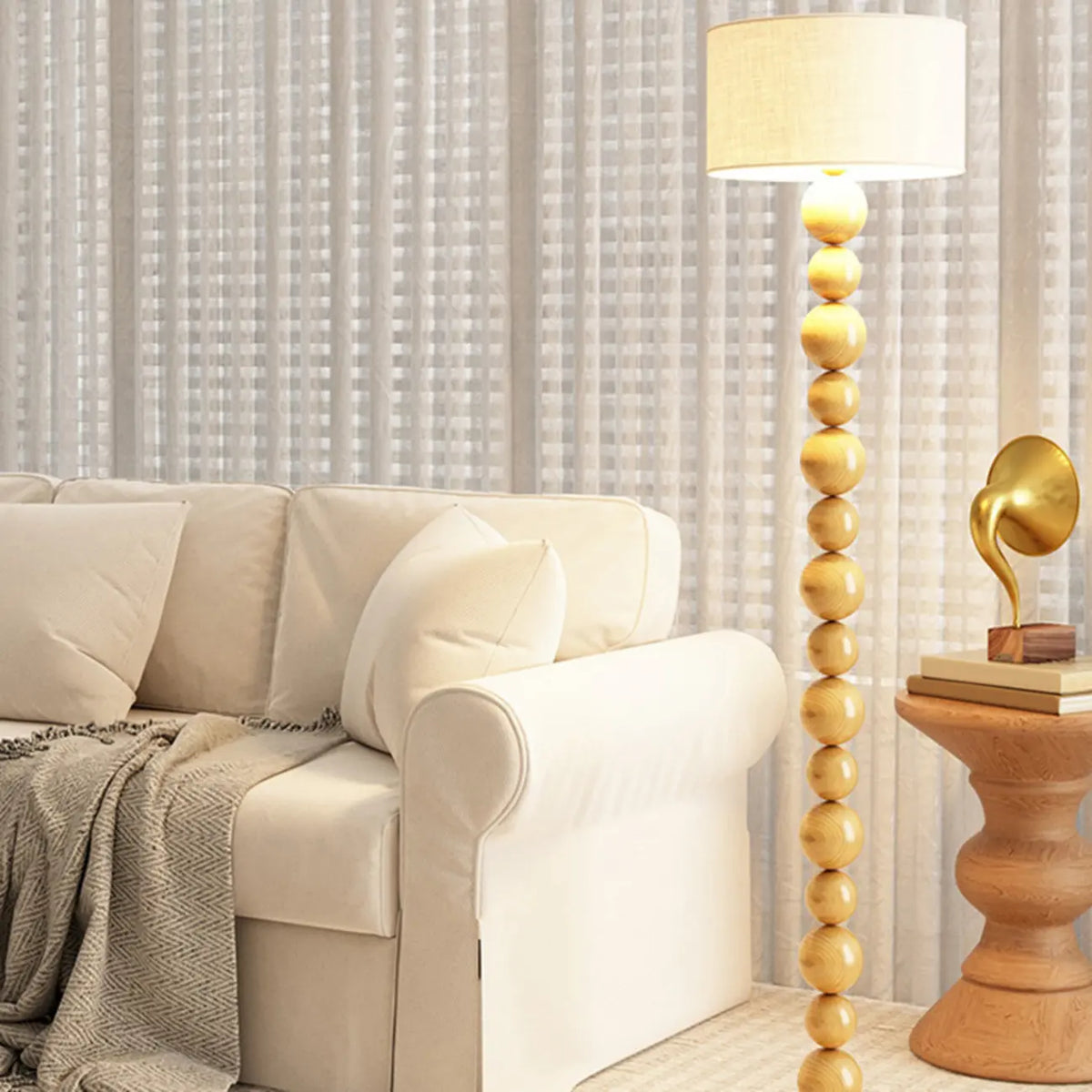 Decorative Modern Stacked Ball Floor Lamp with Fabric Shade