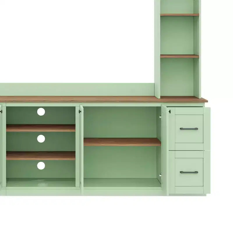ModernLuxe 4-in-1 Farmhouse Entertainment Center Wall Unit, Fits TVs Up to 70, TV Stand Media Console w/ Adjustable Shelves & Drawers