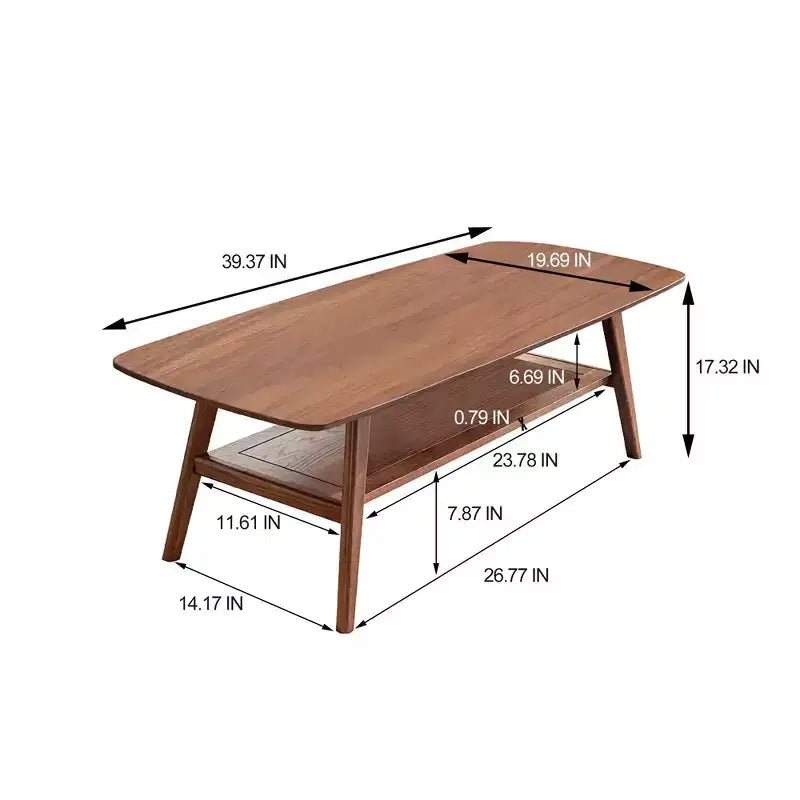 Table basse rectangulaire en bois de chêne massif moderne avec étagère de rangement GDFStudio Wright