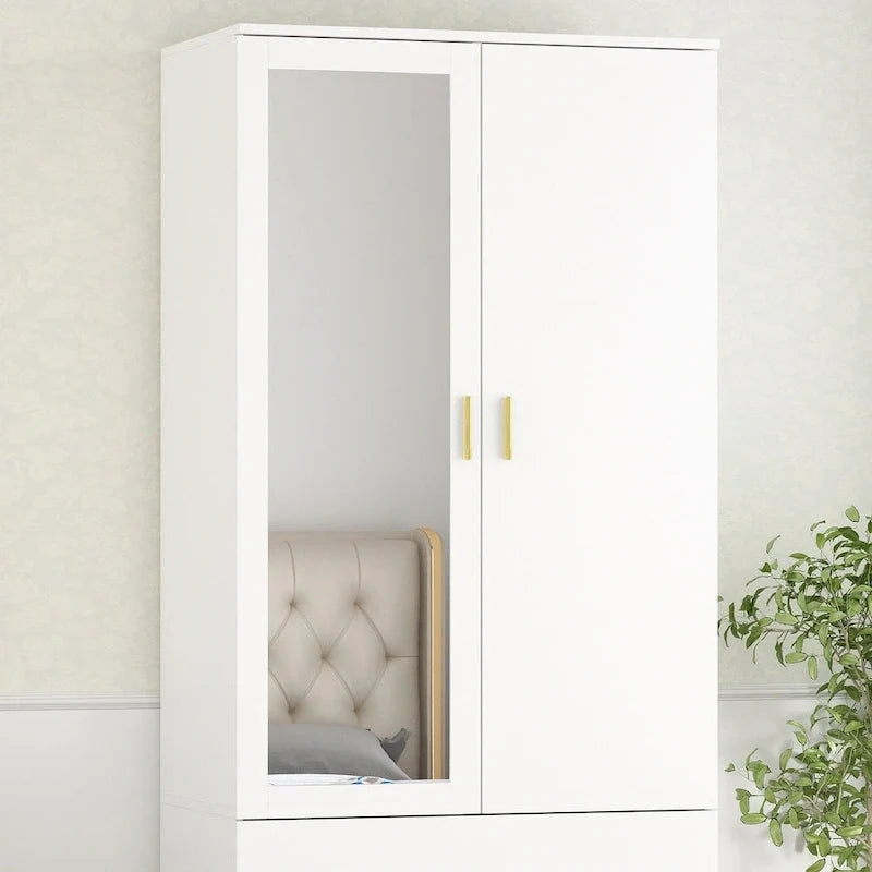 Armoire à deux portes avec miroir, blanc/brun foncé, 31,5L x 72H po – 31,5L x 72H po