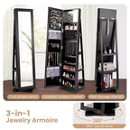 Costway Armoire à bijoux rotative à 360° 2-en-1 Organiseur miroir verrouillable Blanc/Noir/Marron foncé/Gris/Bleu/Rose/Violet/Gris foncé