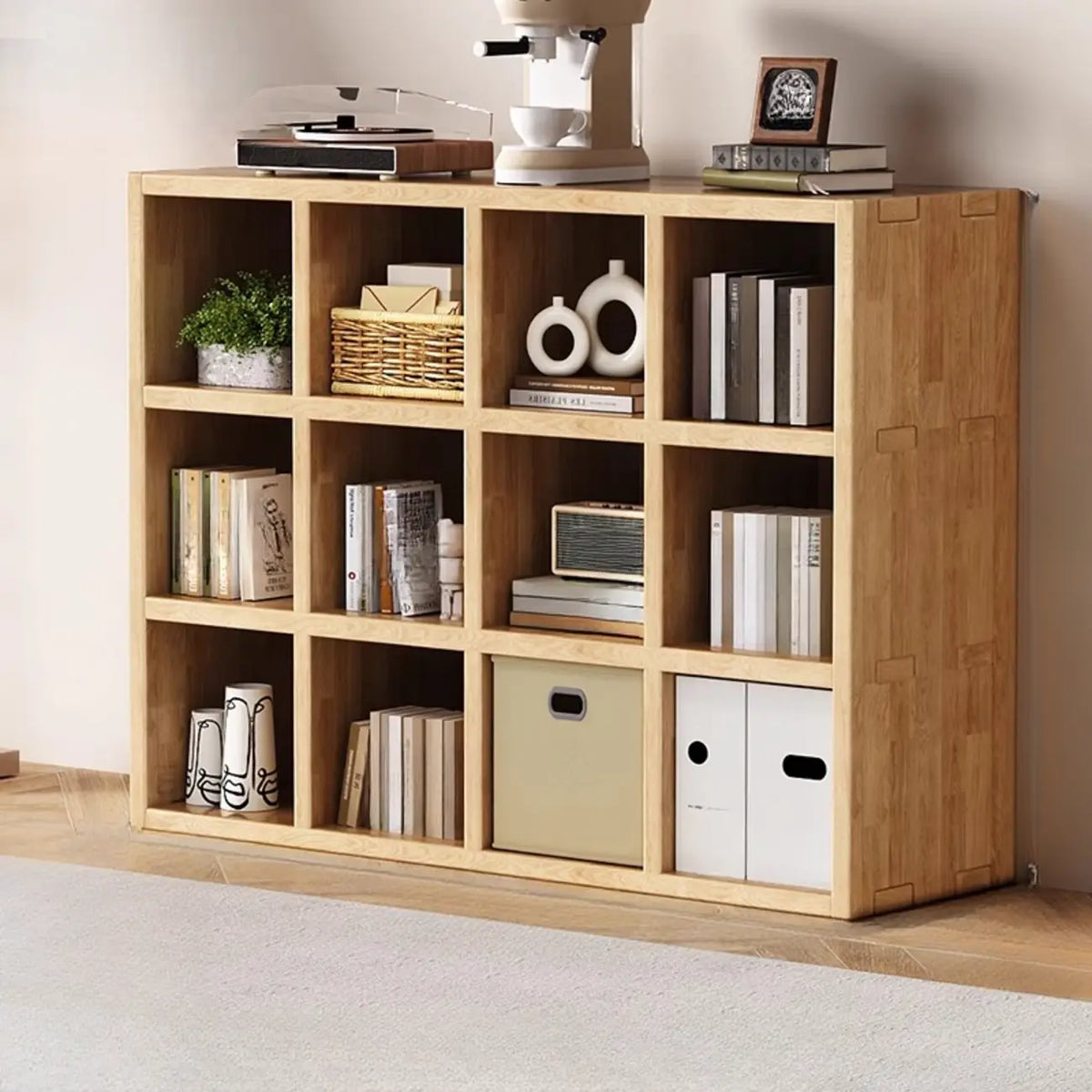 Modern Horizontal Wood 8-Cube Natural Finish Bookcase