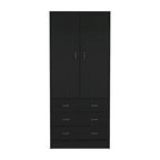 19 Modern Double-door Armoire with 3 Drawers and 1 Hanging Rod for Bedroom