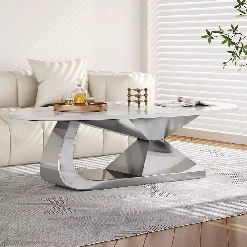 Ceramic Surface Coffee Table with Contemporary Stainless Steel Base  Durable and Elegant Showpiece for Living Room