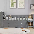 Whisen Twin Wooden Bed Frame, Platform Bed Frame with Storage 4 Drawers, Guardrail Headboard and Ladder